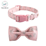 Lovely Pink Floral Dog Collar with Bow Tie Plastic Buckle Dog&Cat Necklace Pet Products fashion Dog Collar and Leash Sets