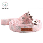 Lovely Pink Floral Dog Collar with Bow Tie Plastic Buckle Dog&Cat Necklace Pet Products fashion Dog Collar and Leash Sets