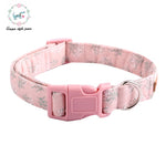 Lovely Pink Floral Dog Collar with Bow Tie Plastic Buckle Dog&Cat Necklace Pet Products fashion Dog Collar and Leash Sets
